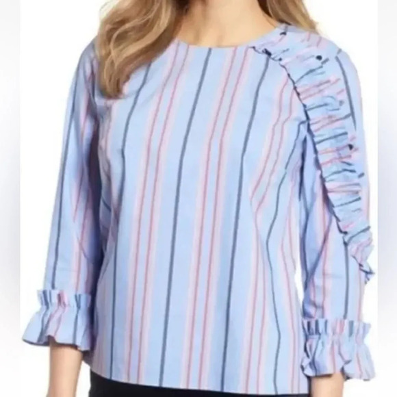 Halogen Striped Ruffled Blouse in Blue - Picture 15 of 15